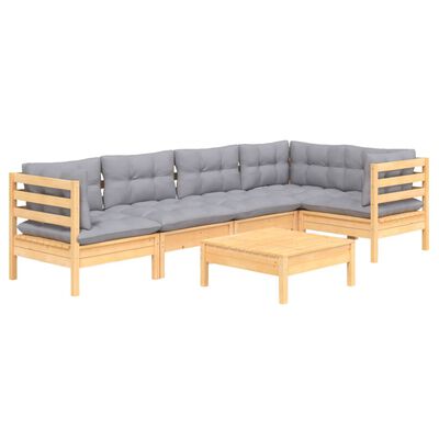 vidaXL 6 Piece Garden Lounge Set with Grey Cushions Pinewood