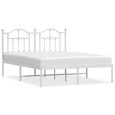 vidaXL Metal Bed Frame without Mattress with Headboard White 150x200 cm King Size