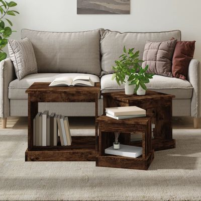 vidaXL Coffee Tables 3 pcs Smoked Oak Engineered Wood