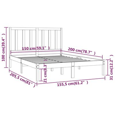 vidaXL Bed Frame White Solid Wood Pine 150x200 cm King Size