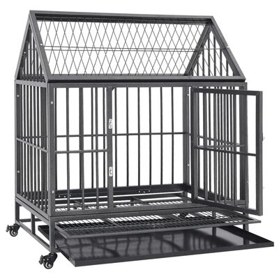 vidaXL Dog Cage with Wheels and Roof Steel 92x62x106 cm