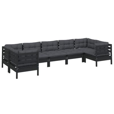 vidaXL 7 Piece Garden Lounge Set with Cushions Black Pinewood