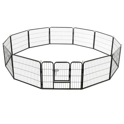 vidaXL Dog Playpen 12 Panels Steel 80x60 cm Black