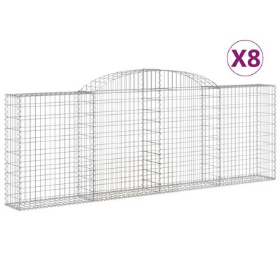 vidaXL Arched Gabion Baskets 8 pcs 300x30x100/120 cm Galvanised Iron