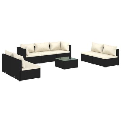 vidaXL 8 Piece Garden Lounge Set with Cushions Poly Rattan Black