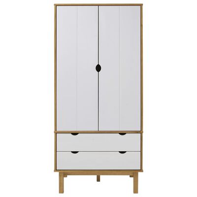 vidaXL Wardrobe OTTA Brown and White 76.5x53x172 cm Solid Wood Pine