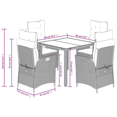 vidaXL 5 Piece Garden Dining Set with Cushions Black Poly Rattan