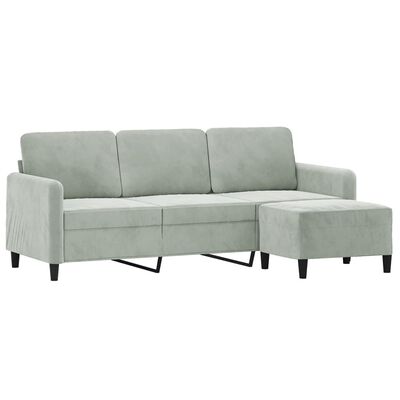 vidaXL 3-Seater Sofa with Footstool Light Grey 180 cm Velvet