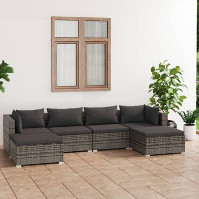 vidaXL 6 Piece Garden Lounge Set with Cushions Poly Rattan Grey