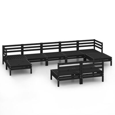 vidaXL 9 Piece Garden Lounge Set Black Solid Wood Pine