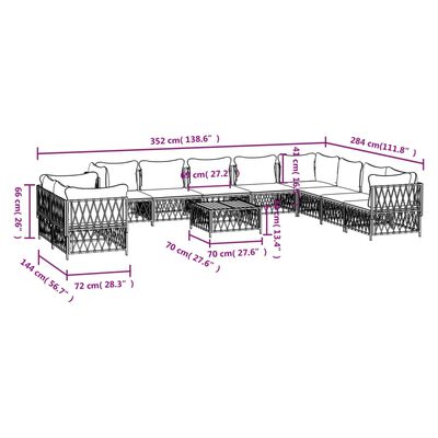 vidaXL 11 Piece Garden Lounge Set with Cushions Anthracite Steel