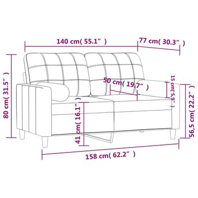 vidaXL 2-Seater Sofa with Throw Pillows Black 140 cm Fabric