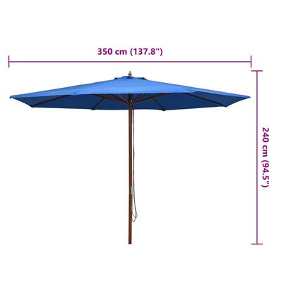 vidaXL Garden Parasol with Wooden Pole 350 cm Blue