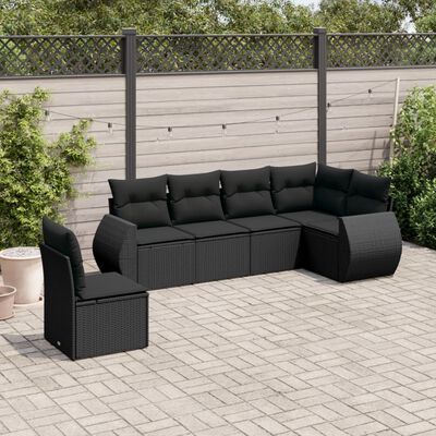 vidaXL 6 Piece Garden Sofa Set with Cushions Black Poly Rattan