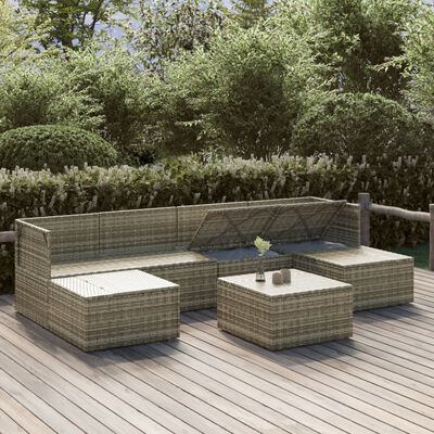 vidaXL 7 Piece Garden Lounge Set with Cushions Grey Poly Rattan