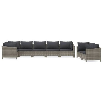 vidaXL 8 Piece Garden Lounge Set with Cushions Grey Poly Rattan