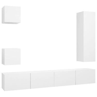 vidaXL 5 Piece TV Cabinet Set White Engineered Wood