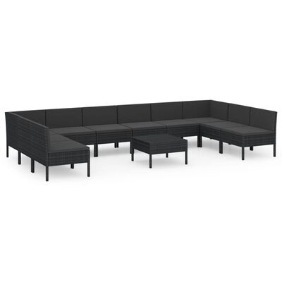 vidaXL 11 Piece Garden Lounge Set with Cushions Poly Rattan Black