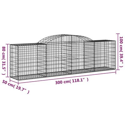 vidaXL Arched Gabion Basket 300x50x80/100 cm Galvanised Iron