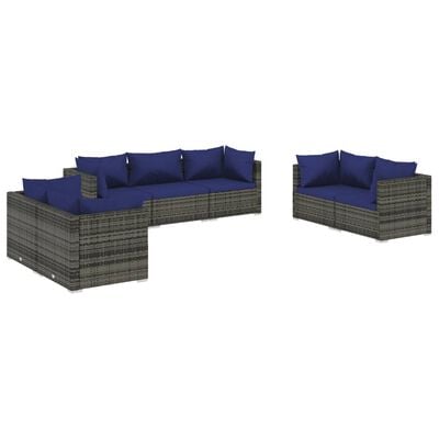 vidaXL 7 Piece Garden Lounge Set with Cushions Poly Rattan Grey