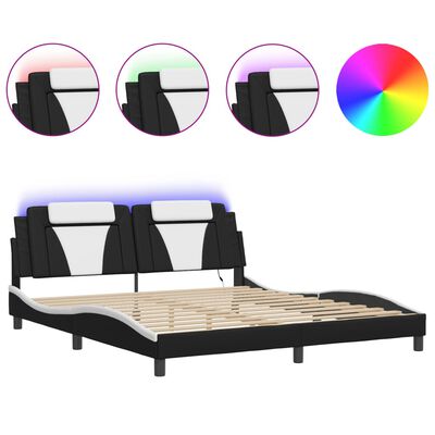 vidaXL Bed Frame with LED without Mattress Black and White 183x203 cm King