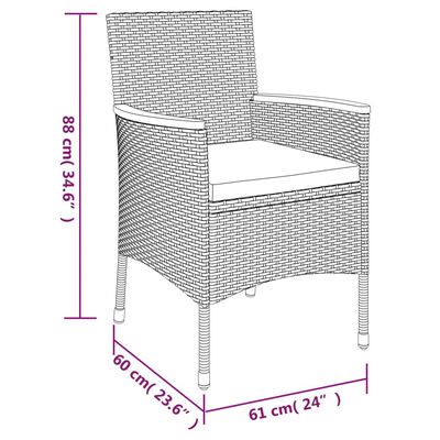 vidaXL 3 Piece Garden Dining Set with Cushions Grey Poly Rattan