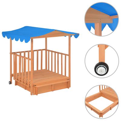 vidaXL Kids Playhouse with Sandbox Fir Wood Blue UV50