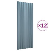 vidaXL Roof Panels 12 pcs Powder-coated Steel Grey 100x36 cm