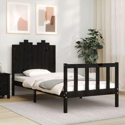 vidaXL Bed Frame without Mattress Black 90x190 cm Single Solid Wood Pine