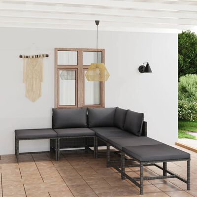 vidaXL 6 Piece Garden Lounge Set with Cushions Poly Rattan Grey