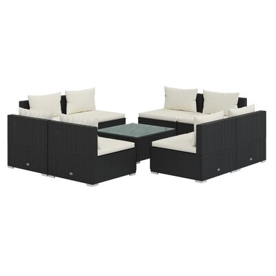 vidaXL 9 Piece Garden Lounge Set with Cushions Poly Rattan Black