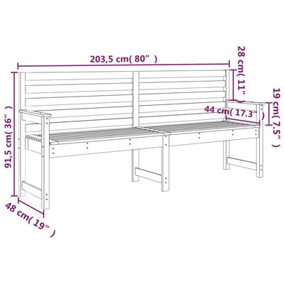 vidaXL Garden Bench Black 203.5x48x91.5 cm Solid Wood Pine