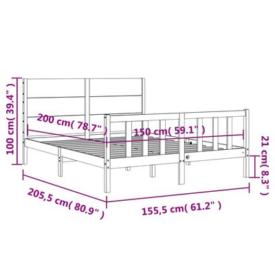 vidaXL Bed Frame without Mattress White King Size Solid Wood Pine