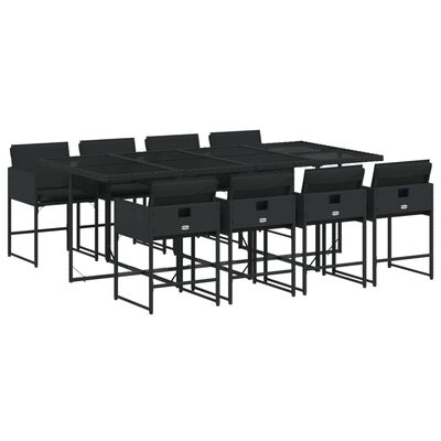 vidaXL 9 Piece Garden Dining Set with Cushions Black Poly Rattan