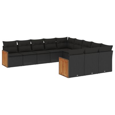 vidaXL 11 Piece Garden Sofa Set with Cushions Black Poly Rattan