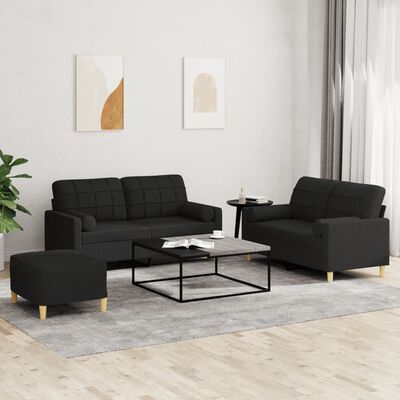 vidaXL 3 Piece Sofa Set with Pillows Black Fabric