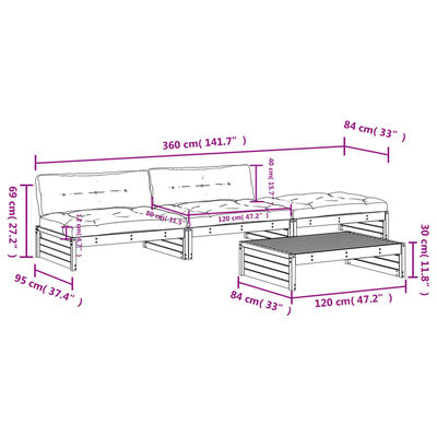 vidaXL 4 Piece Garden Lounge Set with Cushions Black Solid Wood