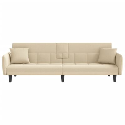 vidaXL Sofa Bed with Cup Holders Cream Fabric