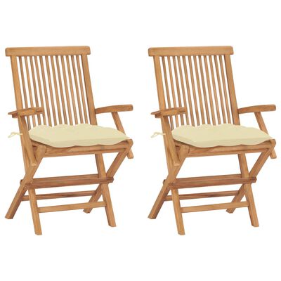 vidaXL Garden Chairs with Cream White Cushions 2 pcs Solid Teak Wood