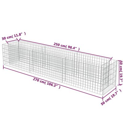 vidaXL Gabion Raised Bed Galvanised Steel 270x50x50 cm