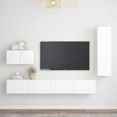 vidaXL 4 Piece TV Cabinet Set White Engineered Wood