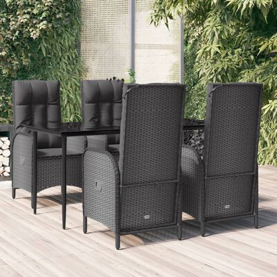 vidaXL 5 Piece Garden Dining Set with Cushions Black Poly Rattan