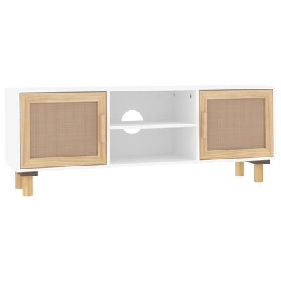 vidaXL TV Cabinet White 105x30x40 cm Solid Wood Pine&Natural Rattan