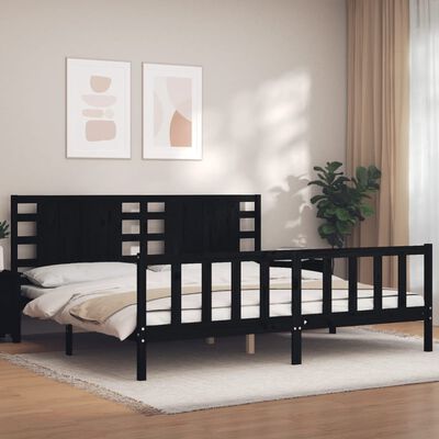 vidaXL Bed Frame without Mattress Black Super King Size Solid Wood Pine