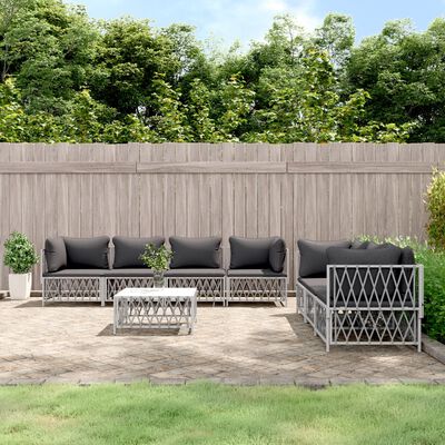 vidaXL 8 Piece Garden Lounge Set with Cushions White Steel