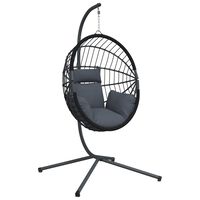 vidaXL Hanging Egg Chair with Stand Anthracite Rattan and Steel