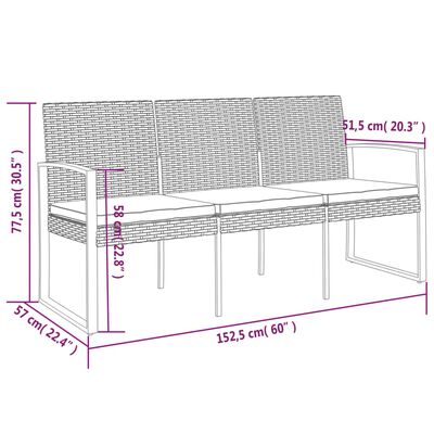 vidaXL 3-Seater Garden Bench with Cushions Dark Grey PP Rattan