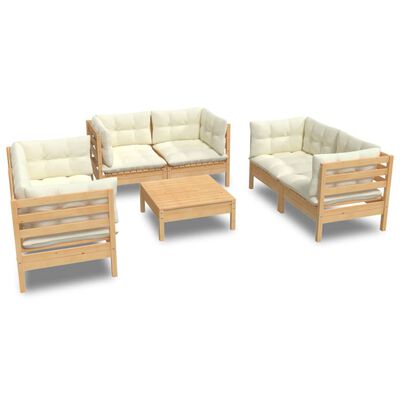 vidaXL 7 Piece Garden Lounge Set with Cream Cushions Solid Pinewood