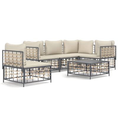 vidaXL 6 Piece Garden Lounge Set with Cushions Anthracite Poly Rattan