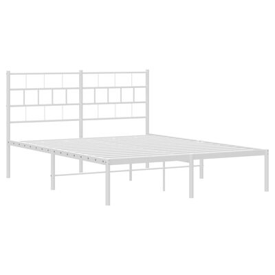 vidaXL Metal Bed Frame without Mattress with Headboard White 135x190 cm Double